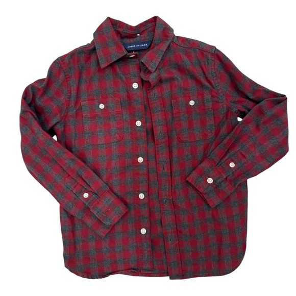Janie and Jack Plaid Brushed Twill Shirt in Tornado Heather Red and Grey - Picture 1 of 6